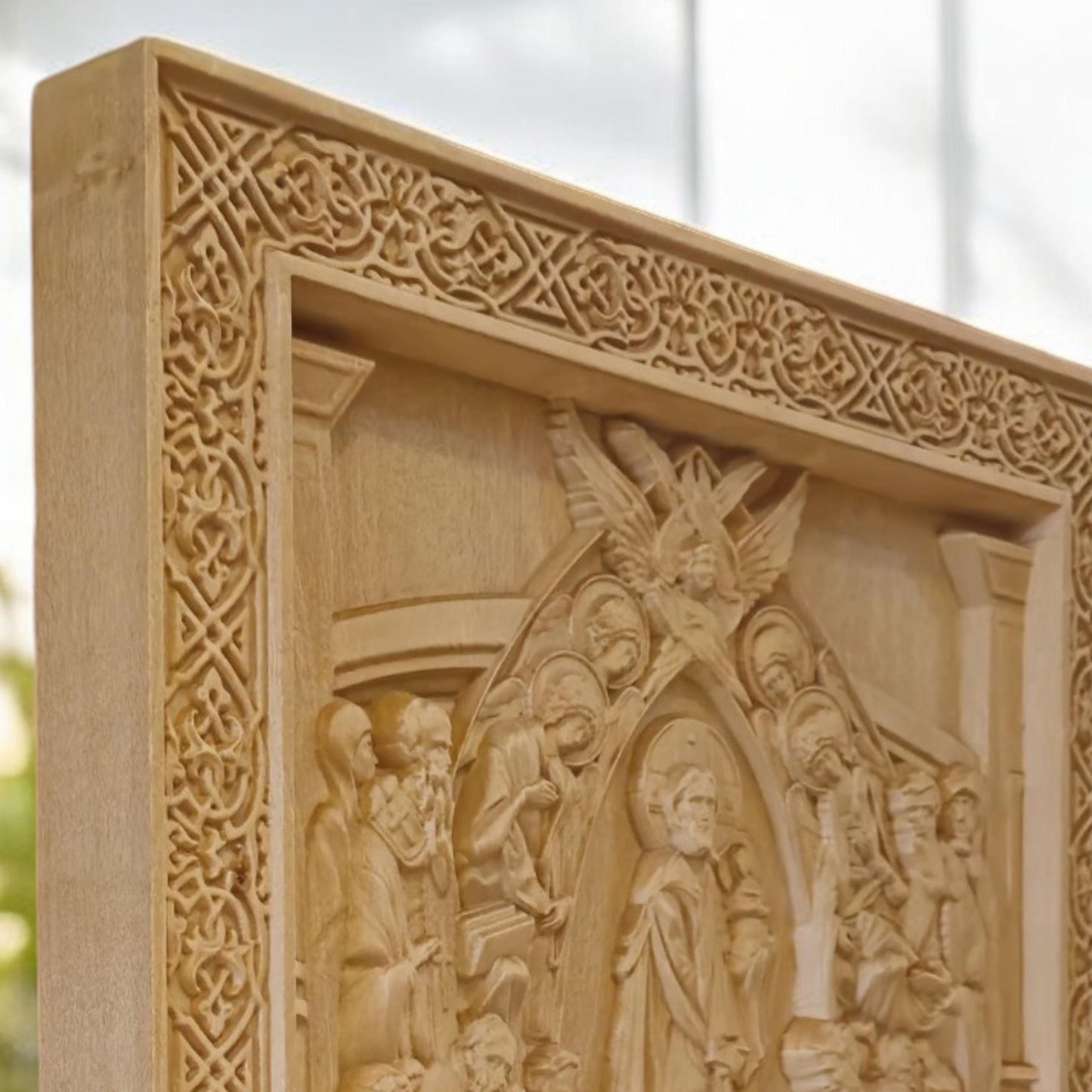 Dormition of the Mother of God Wooden Carved Handmade Christian Icon. Byzantine Greek Decor.