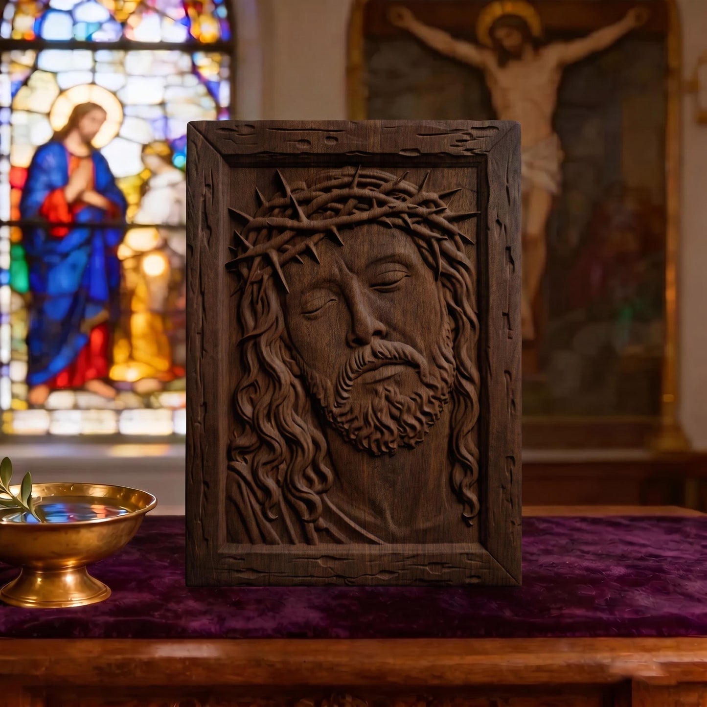Jesus Face Wooden Carved Handmade Christian Icon  Byzantine Greek Orthodox Home Decor Cretan Holy Carvings