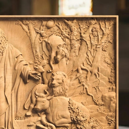 God Adam and Eve Wooden Bas Relief | Wood Panel Art | Sculptural Gift Idea