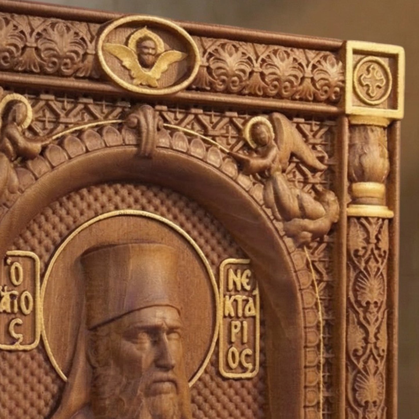 Άγιος Νεκτάριος Αιγίνης Ξυλόγλυπτη Εικόνα.