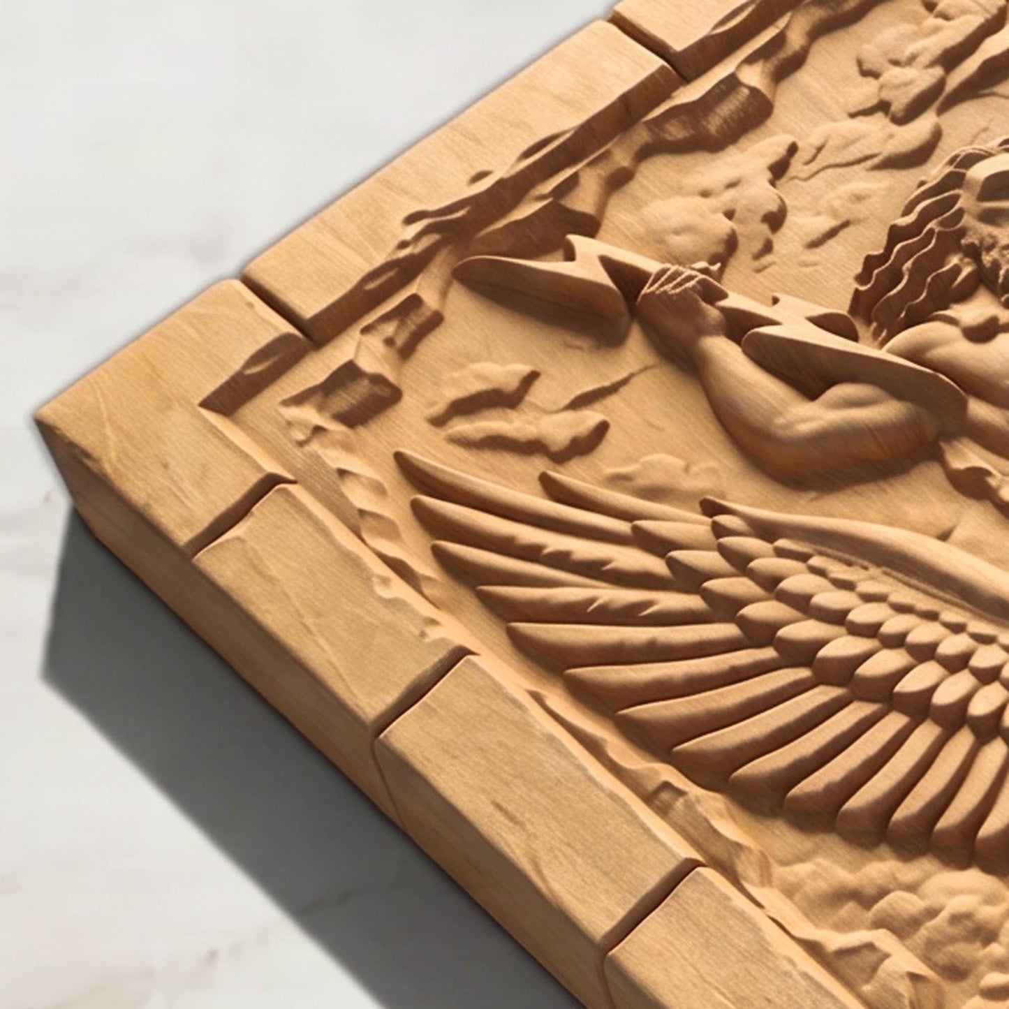 Zeus Riding His Eagle 3D Wooden Bas Relief Panel Art Sculptural Gift Idea Cretan Holy Carvings