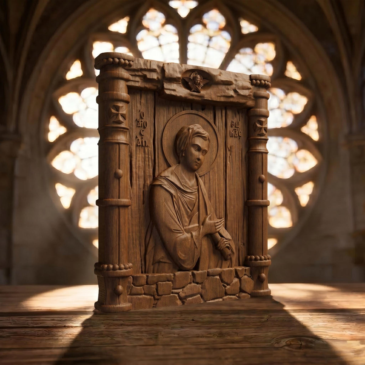 Saint Thomas the Apostle Wooden Carved Handmade Christian Icon Patron Saint of Architects and Builders Cretan Holy Carvings
