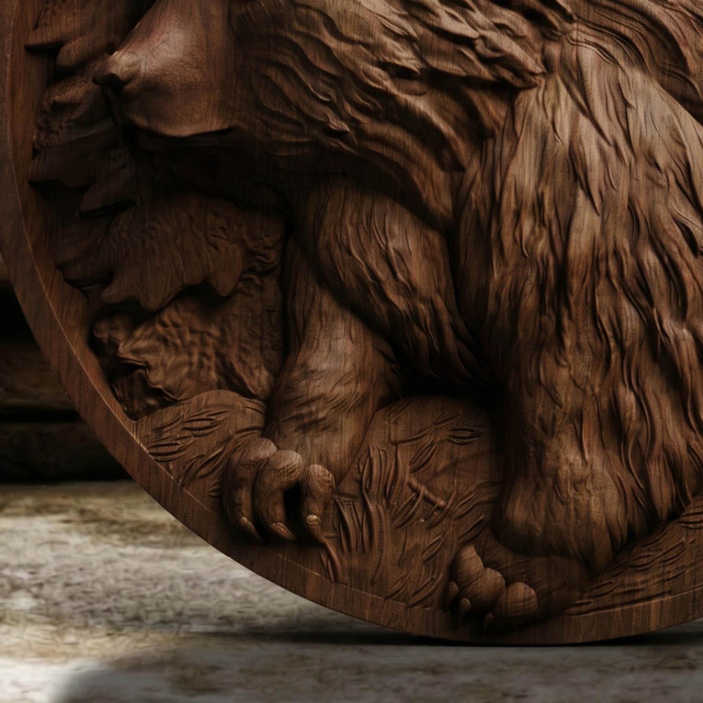 Bear in Plate Framed Bas Relief | Wooden Bear Carving | Sculptural Gift Idea