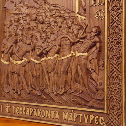 Forty Martyrs of Sebaste Wooden Carved Handmade Christian Icon. Byzantine Greek Orthodox Home Decor.