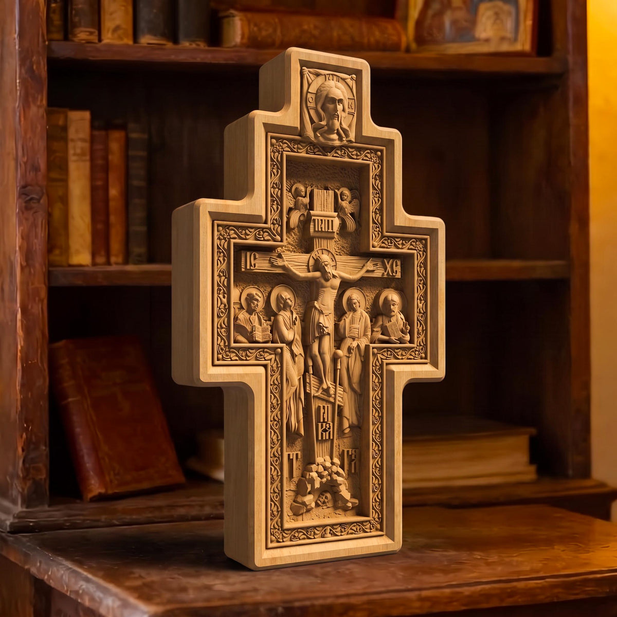Hand Carved Cross No 14 | Wood Byzantine Greek Christian Wall Art Cretan Holy Carvings