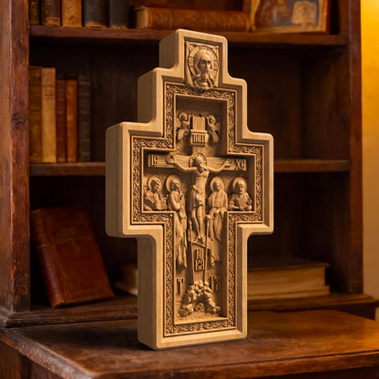 Hand Carved Cross No 14 | Wood Byzantine Greek Christian Wall Art Cretan Holy Carvings