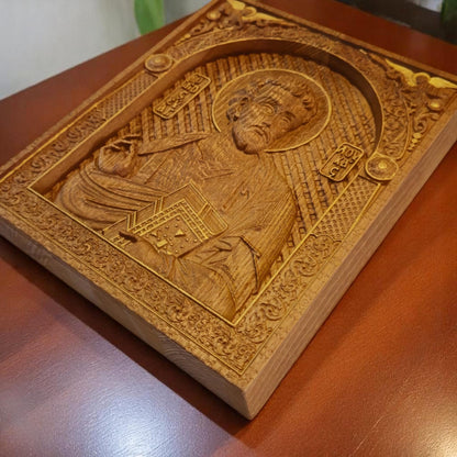 Luke the Evangelist Wooden Carved Handmade Christian Icon. Byzantine Greek Orthodox Home Art Decor.