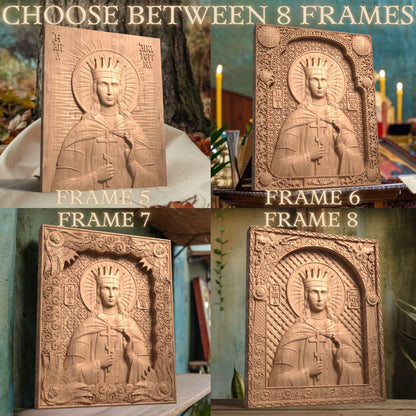 Saint Catherine Wooden Carved Handcrafted Christian Religious Icon. Byzantine Home Wall Art Decor Gift. Orthodox Greek Woodcarving Sculpture.