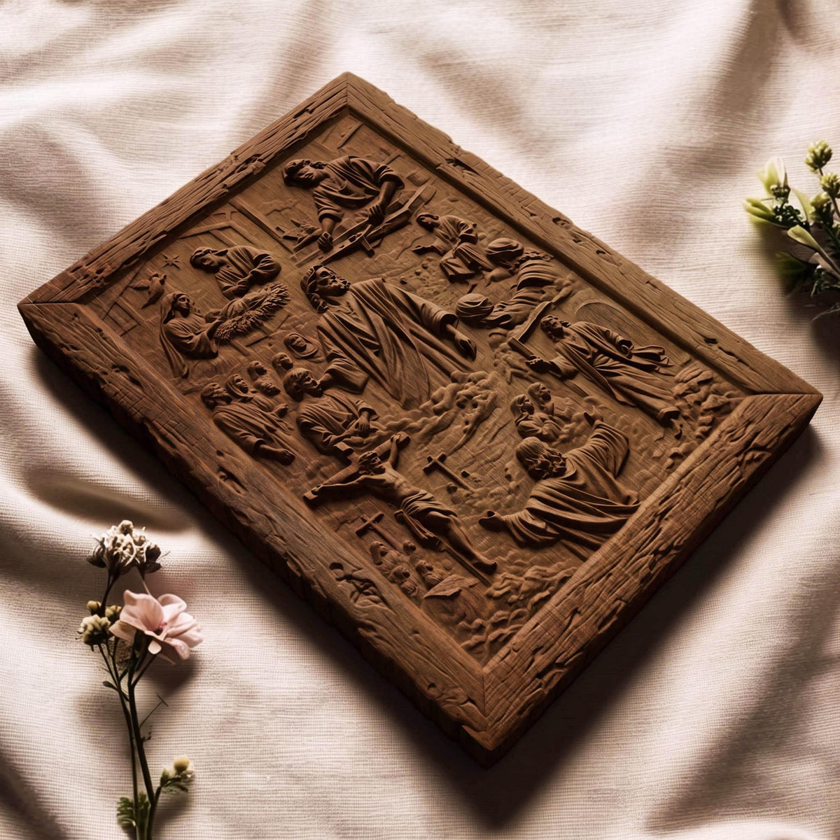 The Life of Jesus Christ Wooden Carved Handmade Christian Icon  Byzantine Greek Orthodox Home Decor Cretan Holy Carvings