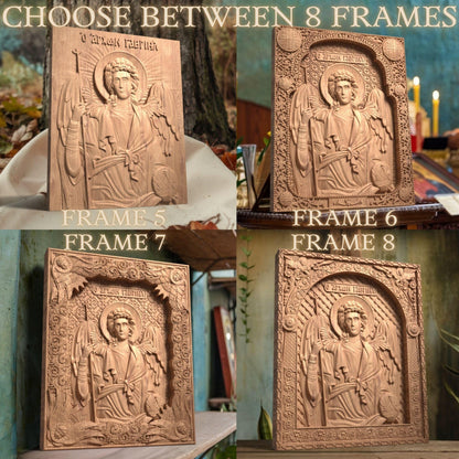 Αrchangel Gabriel Wooden Carved Handmade Christian Icon. Byzantine Greek Orthodox Home Art Decor.
