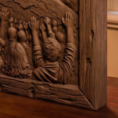 Jesus Blessing the World Wooden Carved Handmade Christian Icon  Byzantine Greek Orthodox Home Decor Cretan Holy Carvings