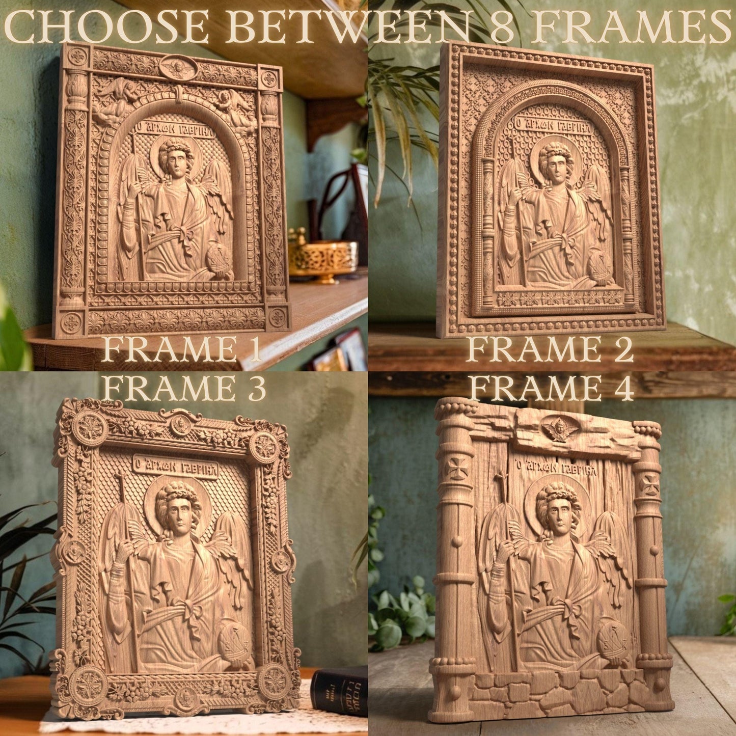 Αrchangel Gabriel Wooden Carved Handmade Christian Icon. Byzantine Greek Orthodox Home Art Decor.