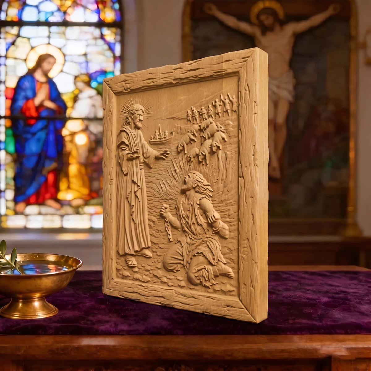 Jesus Heals the Demon-Possessed Man Wooden Carved Handmade Christian Icon  Byzantine Greek Orthodox Home Decor Cretan Holy Carvings