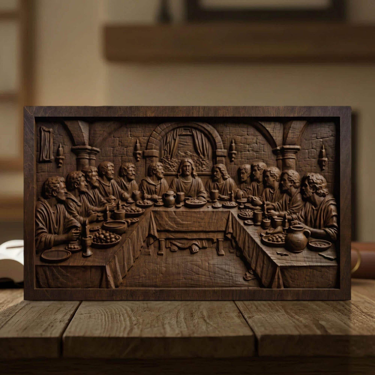 The Last Supper Simple Frame Wooden Carved Handmade Christian Icon  Byzantine Greek Orthodox Home Decor Cretan Holy Carvings