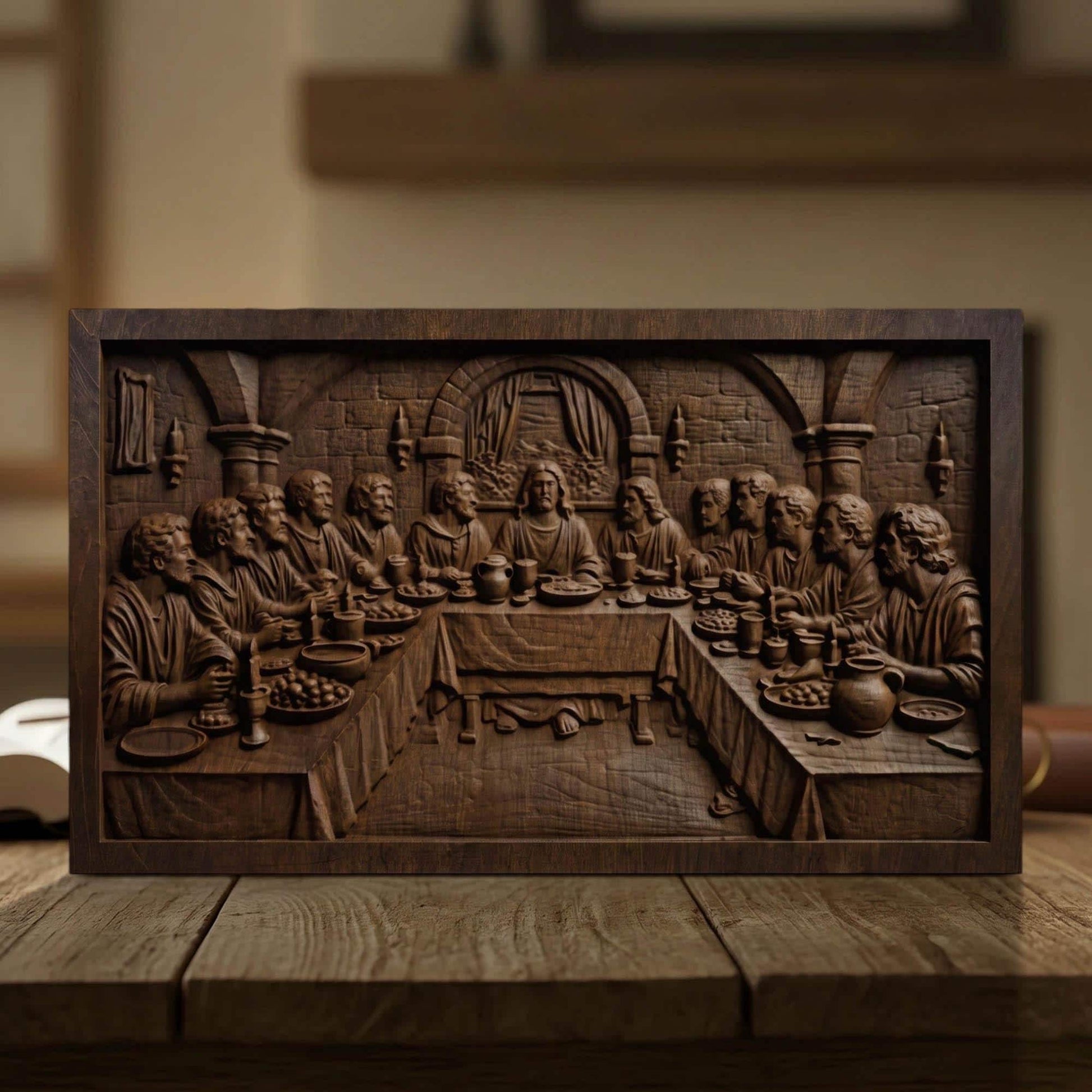 The Last Supper Simple Frame Wooden Carved Handmade Christian Icon  Byzantine Greek Orthodox Home Decor Cretan Holy Carvings