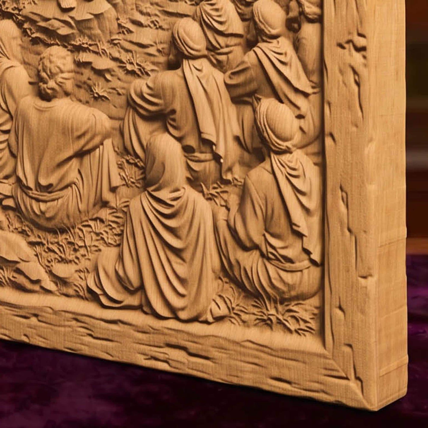 Jesus Christ Teaching the Crowds Wooden Carved Handmade Christian Icon  Byzantine Greek Orthodox Home Decor Cretan Holy Carvings
