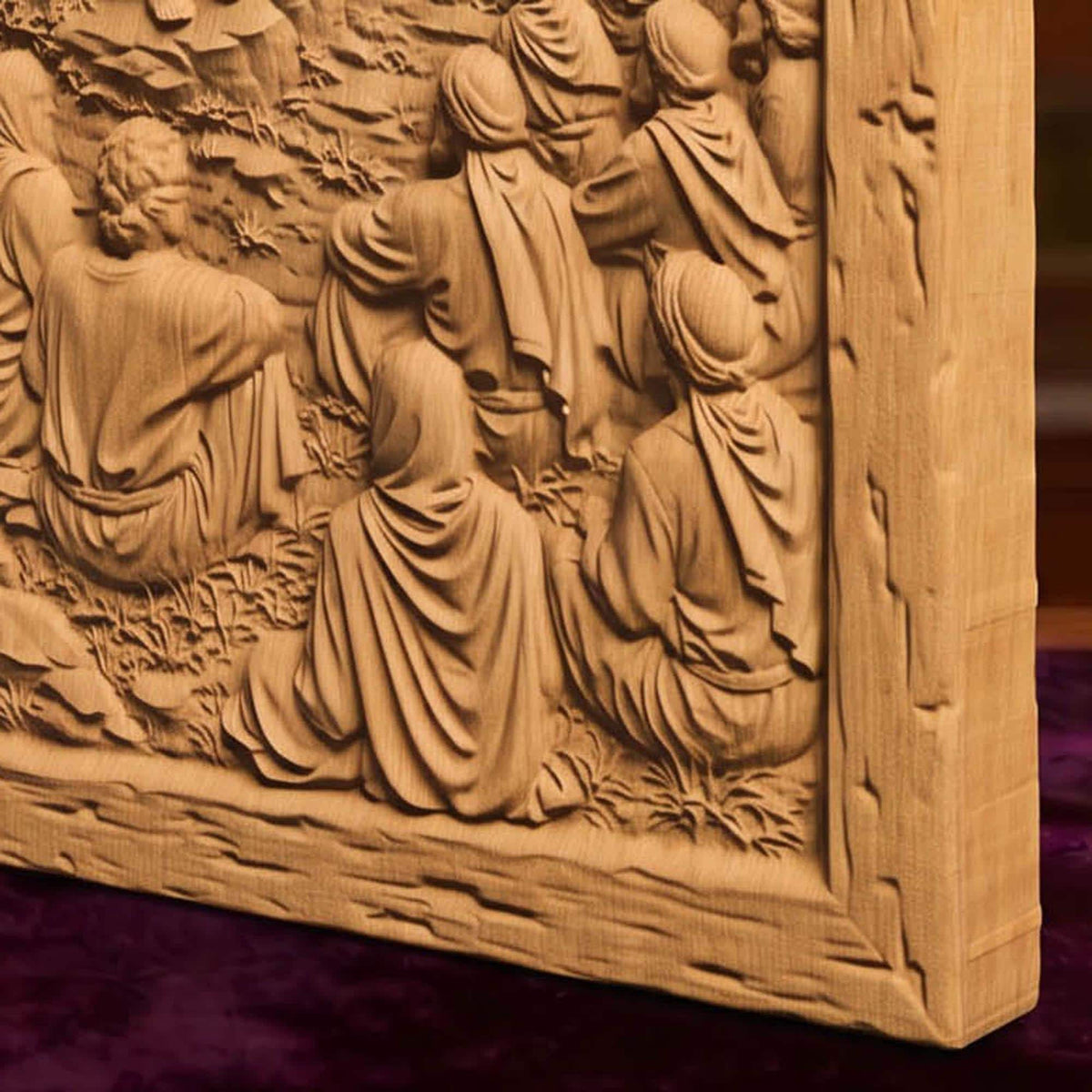 Jesus Christ Teaching the Crowds Wooden Carved Handmade Christian Icon  Byzantine Greek Orthodox Home Decor Cretan Holy Carvings