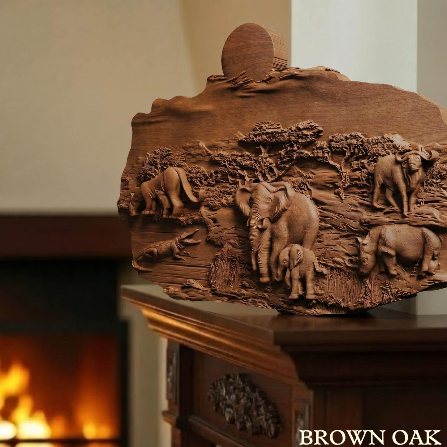 African Nature Scene Wooden Bas Relief | Wood Panel Art | Sculptural Gift Idea