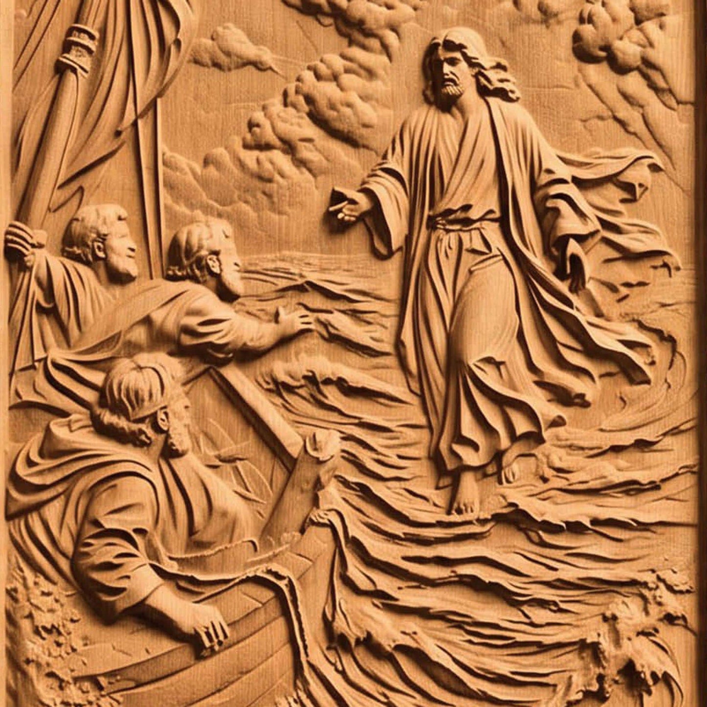 Jesus Christ Walks on Water Wooden Carved Handmade Christian Icon  Byzantine Greek Orthodox Home Decor Cretan Holy Carvings