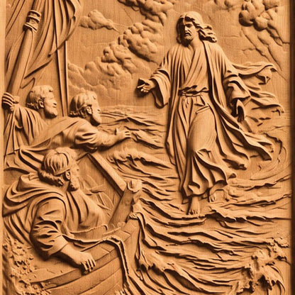 Jesus Christ Walks on Water Wooden Carved Handmade Christian Icon  Byzantine Greek Orthodox Home Decor Cretan Holy Carvings