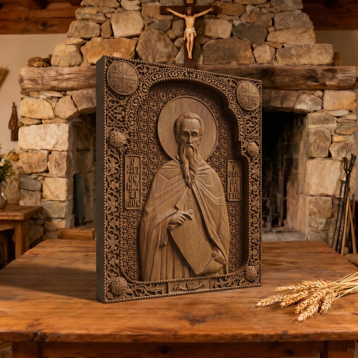 Saint Gregory the Confessor Wooden Carved Handmade Christian Icon | Byzantine Greek Orthodox Home Art Decor