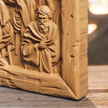The Last Supper 5 Wooden Carved Handmade Christian Icon  Byzantine Greek Orthodox Home Decor Cretan Holy Carvings