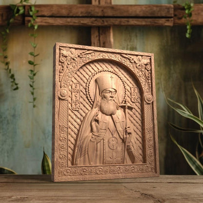 Saint Luke the Doctor Wooden Carved Handmade Christian Icon. Byzantine Greek Orthodox Home Art Decor.