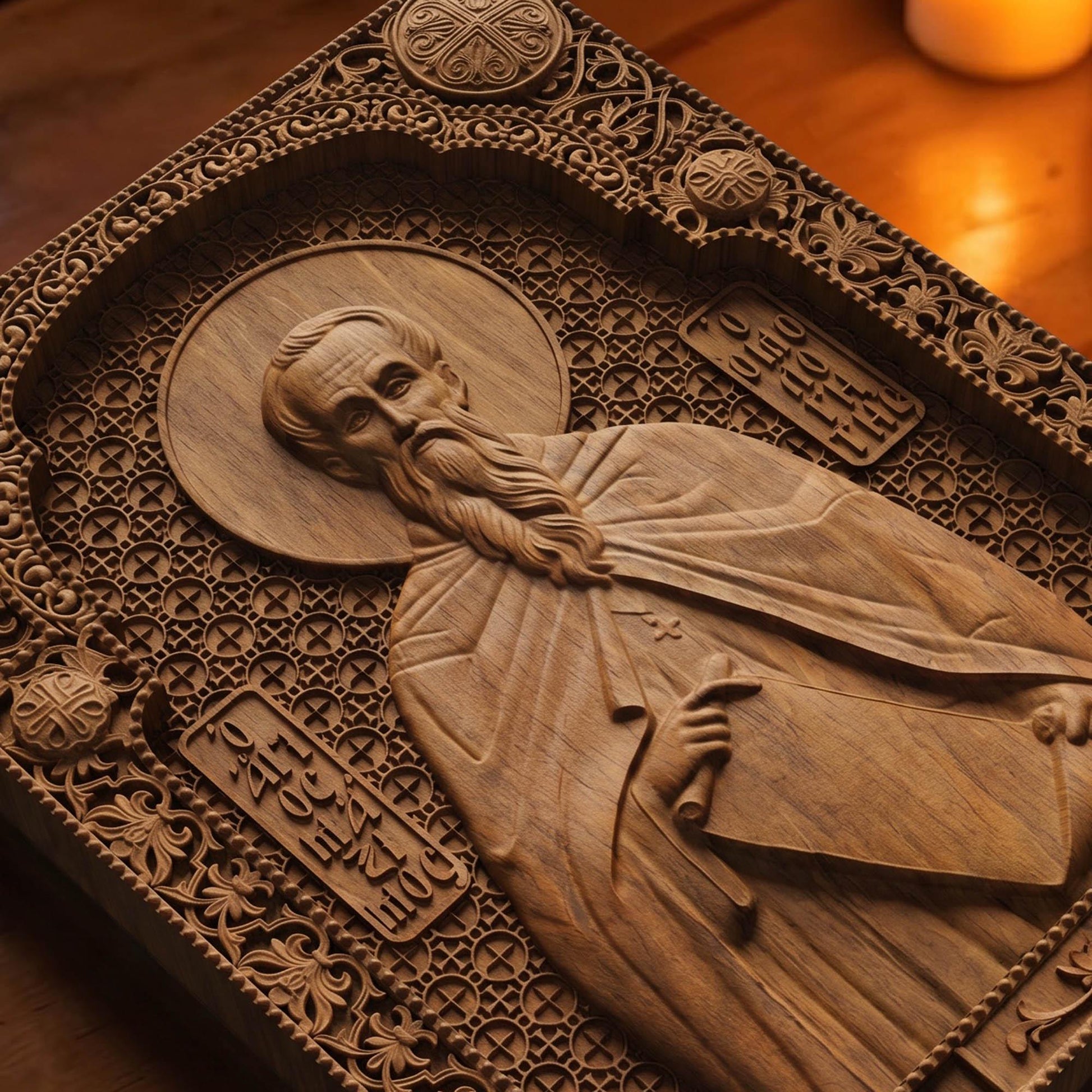 Saint Gregory the Confessor Wooden Carved Handmade Christian Icon | Byzantine Greek Orthodox Home Art Decor