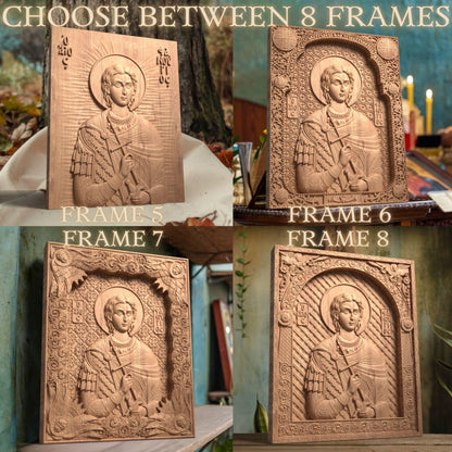 Saint Fanourios Wooden Carved Handmade Christian Icon. Byzantine Greek Orthodox Home Art Decor.