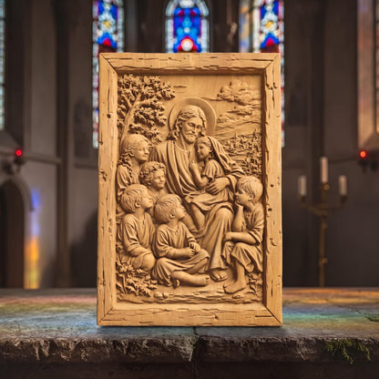 Jesus Christ Blessing the Children Wooden Carved Handmade Christian Icon  Byzantine Greek Orthodox Home Decor Cretan Holy Carvings