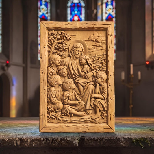 Jesus Christ Blessing the Children Wooden Carved Handmade Christian Icon  Byzantine Greek Orthodox Home Decor Cretan Holy Carvings