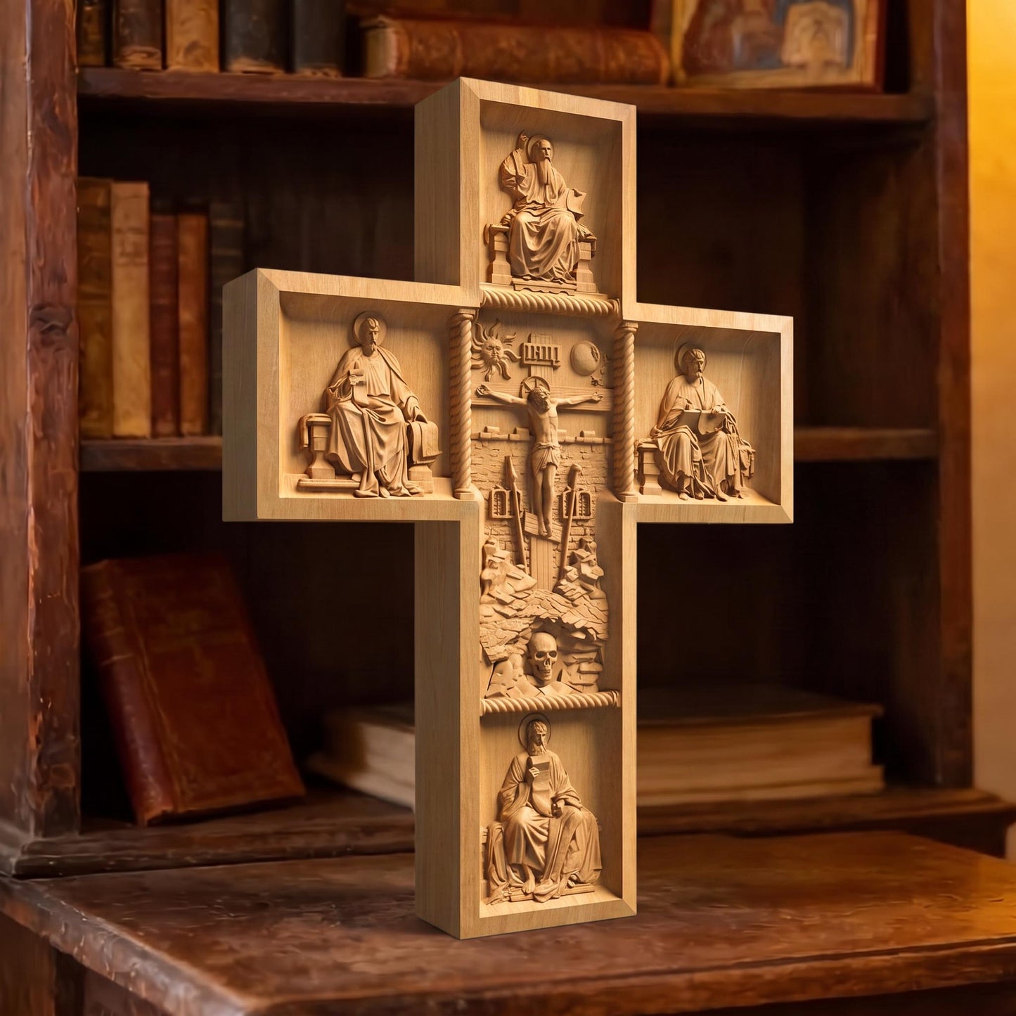 Hand Carved Cross No 13 | Wood Byzantine Greek Christian Wall Art