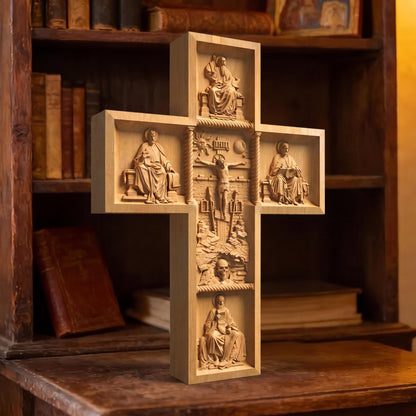 Hand Carved Cross No 13 | Wood Byzantine Greek Christian Wall Art