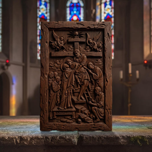 Jesus Christ Body Descent from the Cross Wooden Carved Handmade Christian Icon  Byzantine Greek Orthodox Home Decor Cretan Holy Carvings