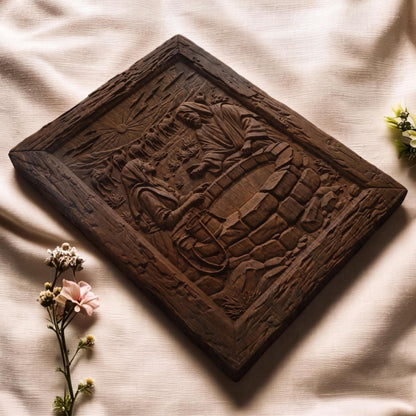 Jesus Talks With a Samaritan Woman at the Well Wooden Carved Handmade Christian Icon  Byzantine Greek Orthodox Home Decor Cretan Holy Carvings