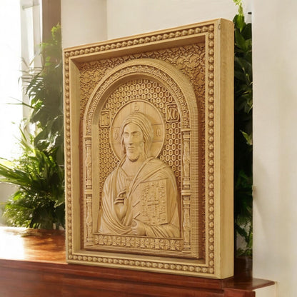 Ιησούς Χριστός Παντοκράτωρ του Σινά Ξυλόγλυπτη Εικόνα.