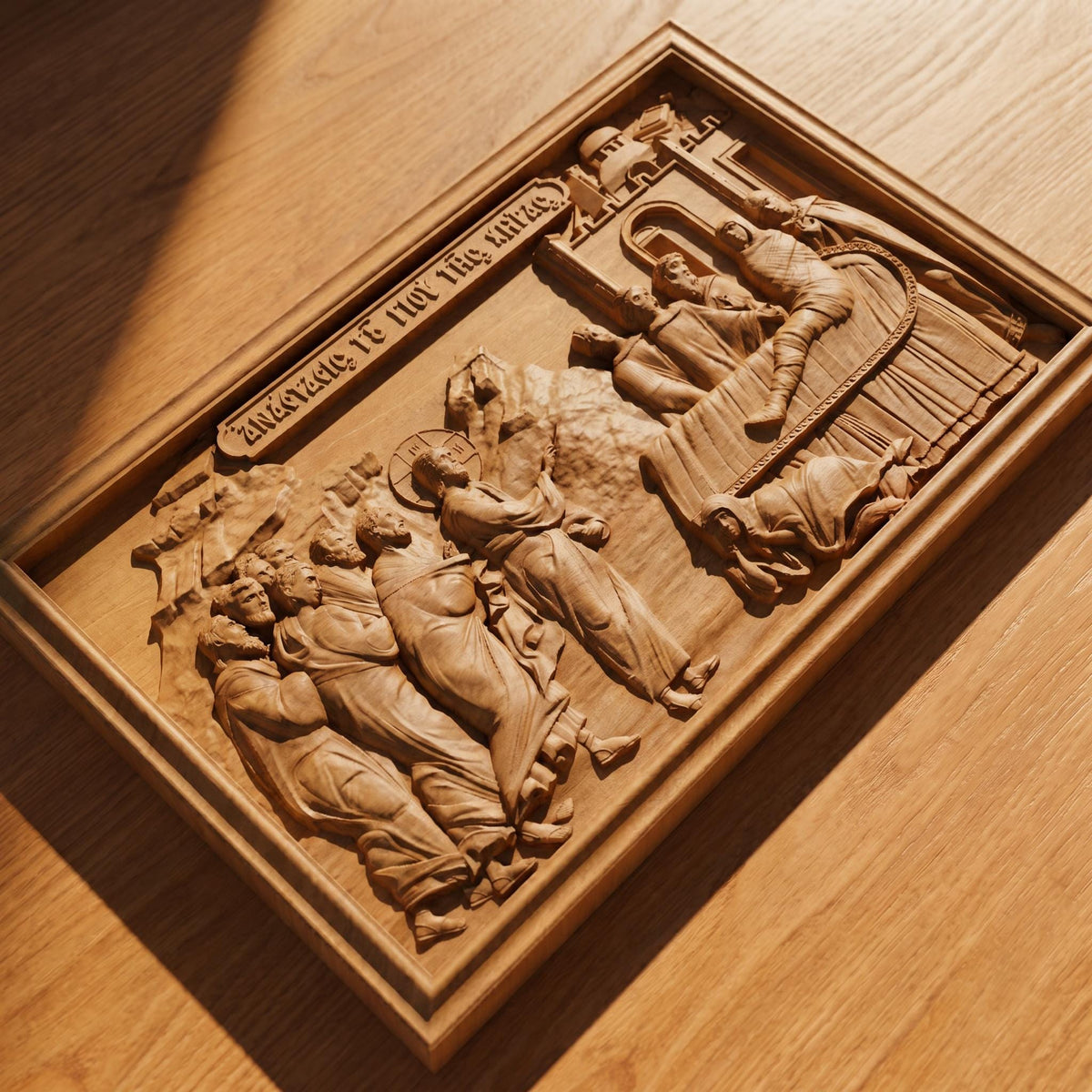 Jesus Christ Resurrecting the Son of the Widow Wooden Carved Handmade Christian Icon | Byzantine Greek Orthodox Home Art Decor
