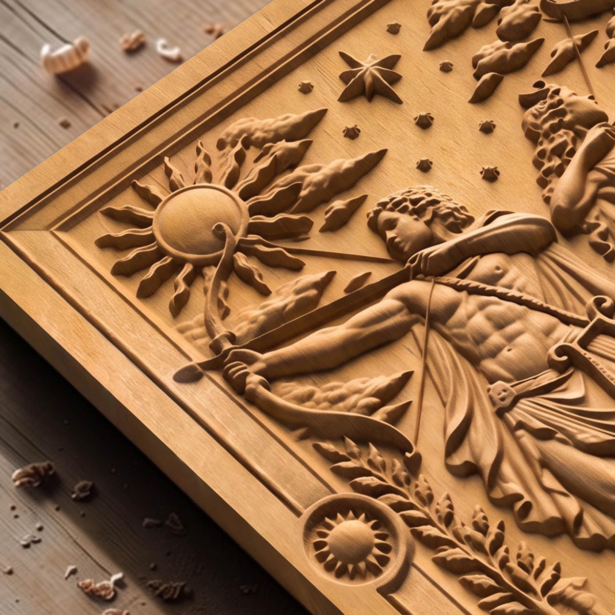 Apollo and Artemis Gods of Olympus 3D Wooden Bas Relief Panel Art Sculptural Gift Idea Cretan Holy Carvings