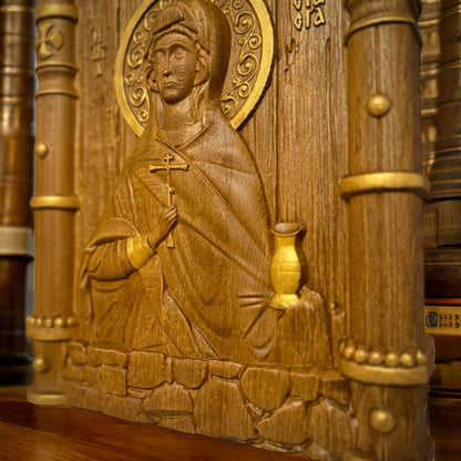 Saint Anastasia Wooden Carved Handmade Christian Icon. Byzantine Greek Orthodox Home Art Decor.
