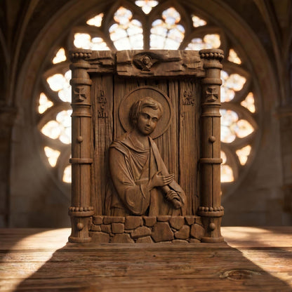 Saint Thomas the Apostle Wooden Carved Handmade Christian Icon Patron Saint of Architects and Builders Cretan Holy Carvings