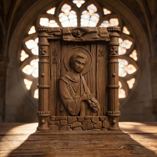Saint Thomas the Apostle Wooden Carved Handmade Christian Icon Patron Saint of Architects and Builders Cretan Holy Carvings