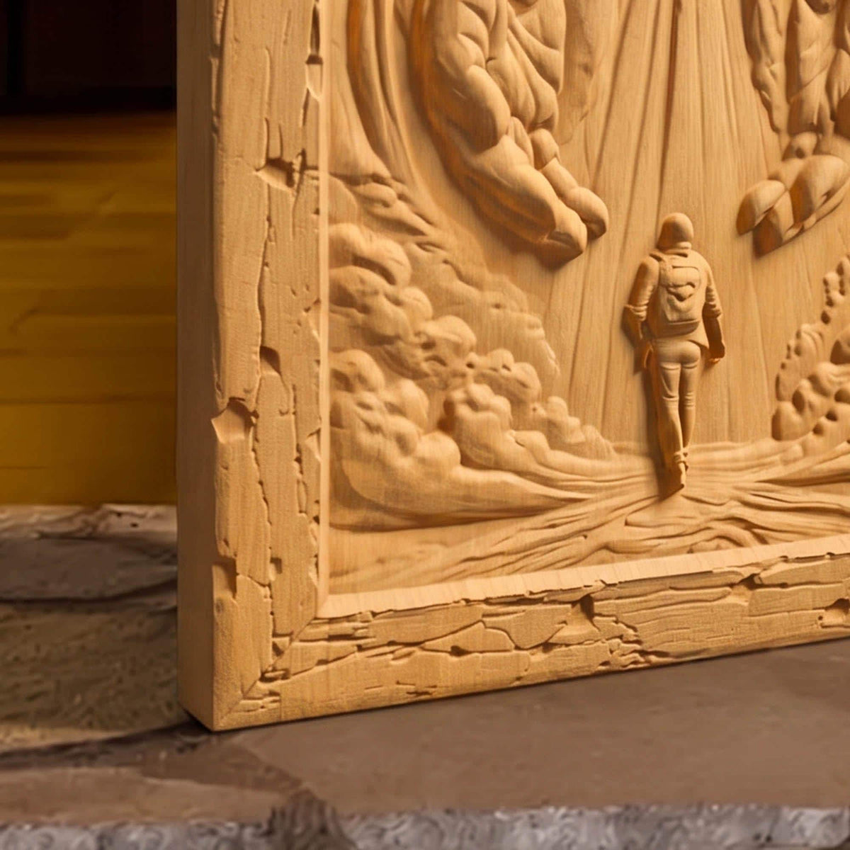 Jesus Christ Protecting at Every Step Wooden Carved Handmade Christian Icon  Byzantine Greek Orthodox Home Art Decor Cretan Holy Carvings