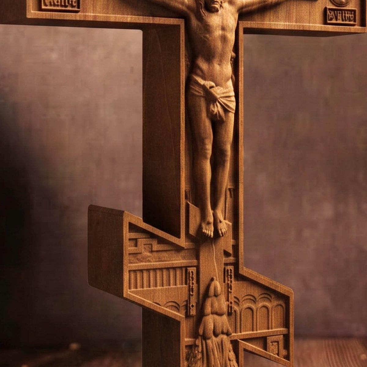 Hand Carved Cross No 6 | Wood Byzantine Greek Christian Wall Art Cretan Holy Carvings