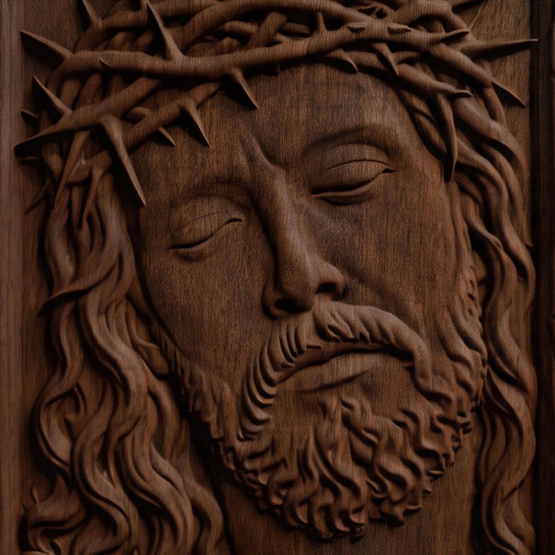 Jesus Face Wooden Carved Handmade Christian Icon  Byzantine Greek Orthodox Home Decor Cretan Holy Carvings