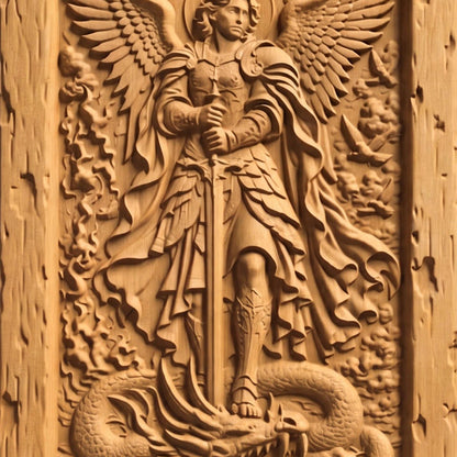 Archangel Michael Wooden Carved Handmade Christian Icon  Byzantine Greek Orthodox Home Decor Cretan Holy Carvings