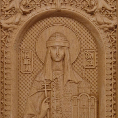 Saint Olga Wooden Carved Handmade Christian Icon. Byzantine Greek Orthodox Home Art Decor.
