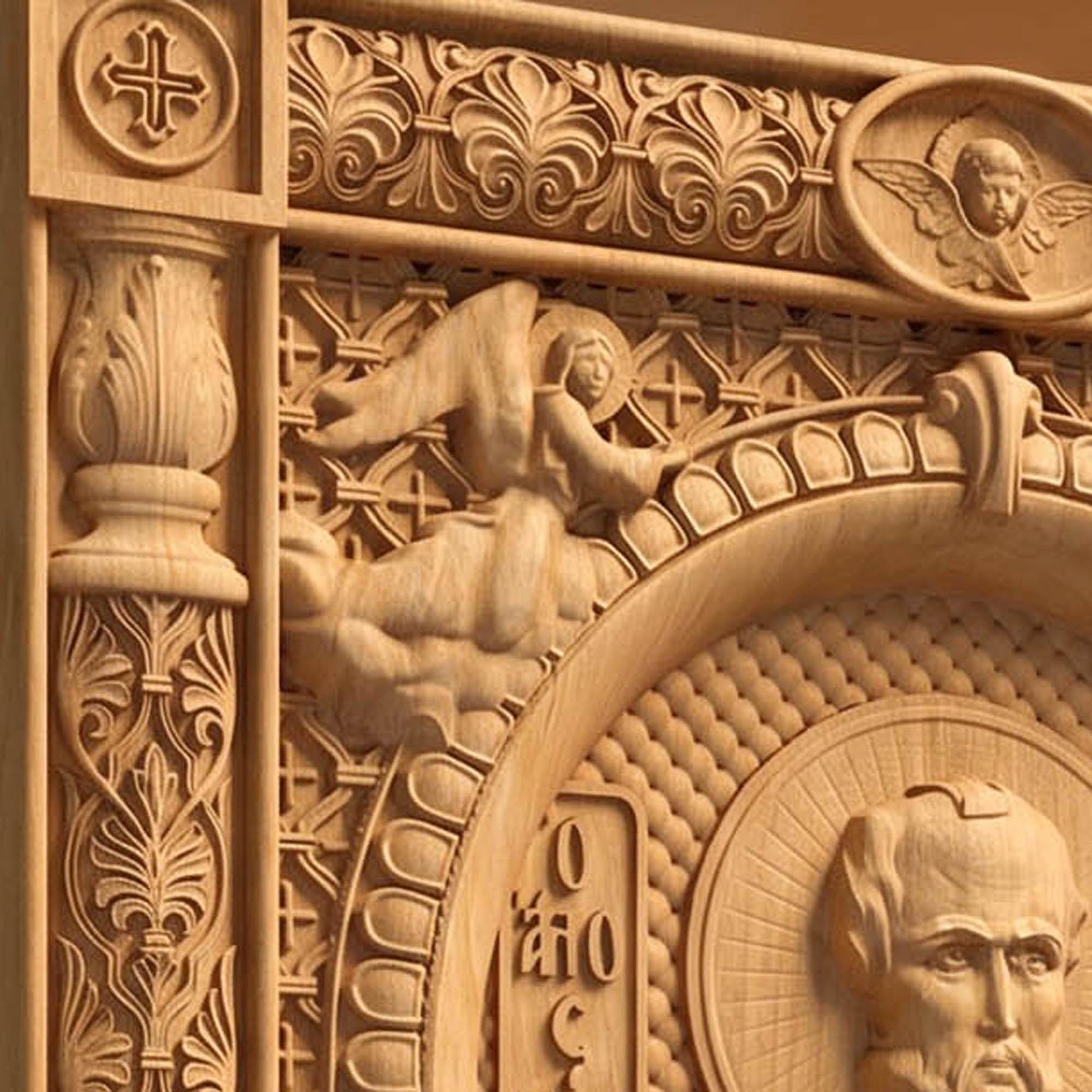 Saint Gregory the Theologian  Patron Saint of Students and Teachers Left Side Natural Wood Color Cretan Holy Carvings
