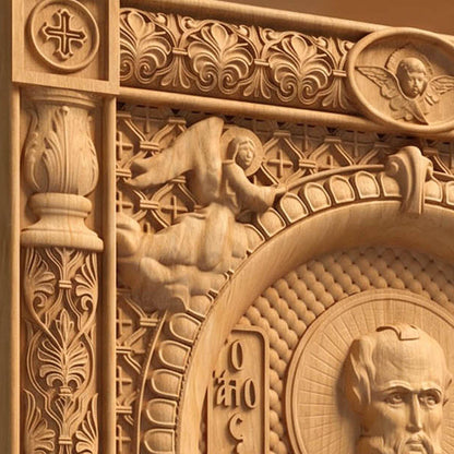 Saint Gregory the Theologian  Patron Saint of Students and Teachers Left Side Natural Wood Color Cretan Holy Carvings