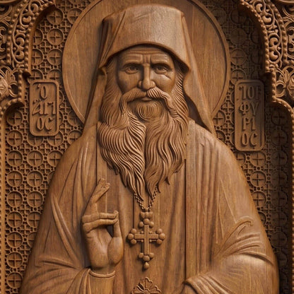 Saint Porphyrios of Kavsokalyvia Wooden Carved Handmade Christian Icon | Byzantine Greek Orthodox Home Art Decor