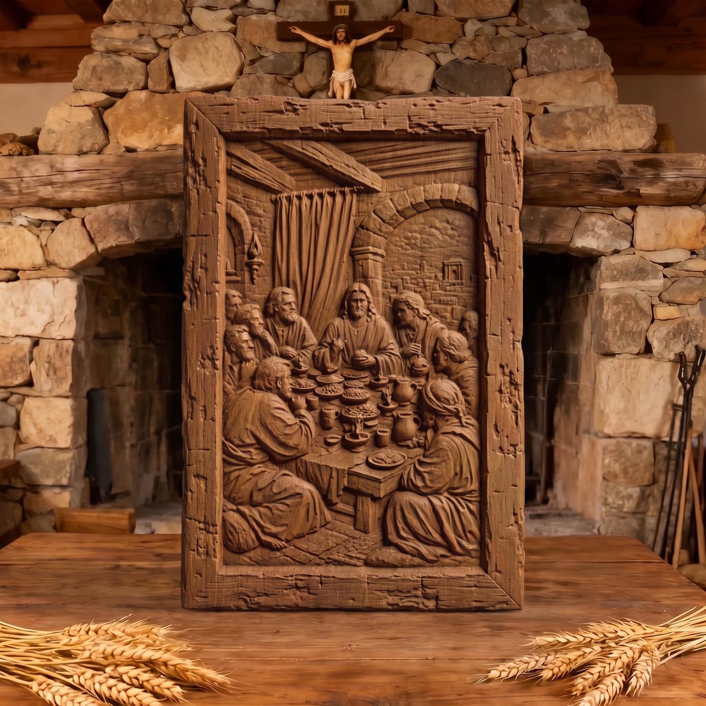 The Last Supper Wooden Carved Handmade Christian Icon  Byzantine Greek Orthodox Home Decor Cretan Holy Carvings